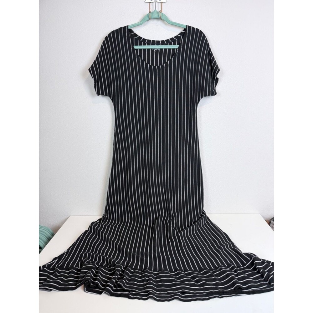 MXM Black & White Striped Maxi Dress Bottom Ruffle L